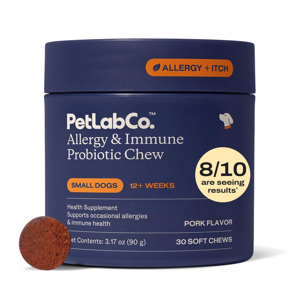 PetLab Co. Alergia i immunologiczne codzienne probiotyki dla psów. Wspiera produkcję drożdży, alergie sezonowe, nieregularne swędzenie, Gut & Digestive Health - 30 Pożuć dla małych psów - Packaging May Vary