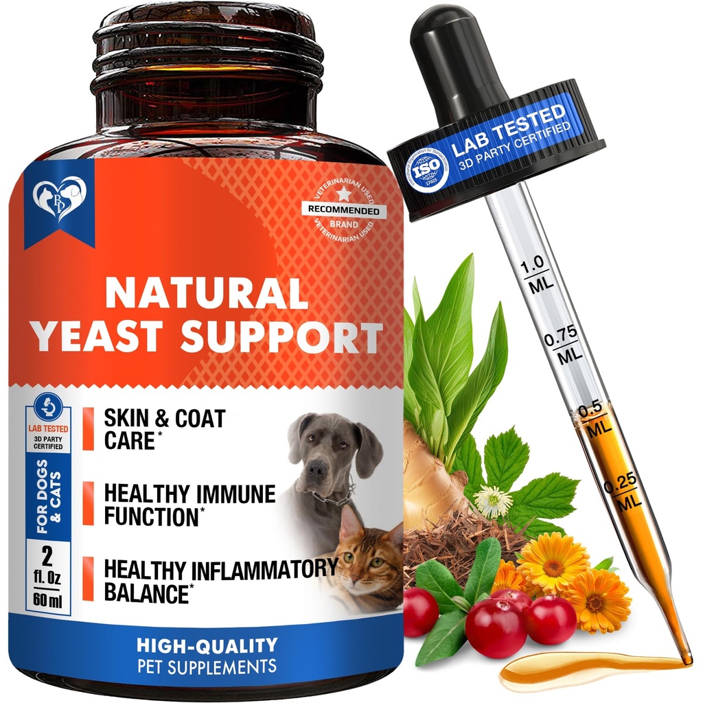 Naturalne koty i psy Zakażenie drożdży Anti Itch Treatment - Swędzacze uszu, skóry i alergii objawy ulgi - Redukuje zapalenie i łagodzi podrażnienia - Herbal Medicine Supplement Drops