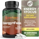 EarthNutri Energy + Focus Supplement - Energy Boost & Memory Enhancer z PeakO2, AlphaSize, Cognizin, PurCaf, Theacrine, Acetyl L- Carnitine i L- Tyrosine - 3 kapsułki na serwowanie