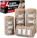 Premia elastyczny bandaż Wrap - 4pk (2x3in, 2x4in) + 12 Extra Clips - Mocny bandaż kompresji dla Wrists, Ankles, Feet i Knees