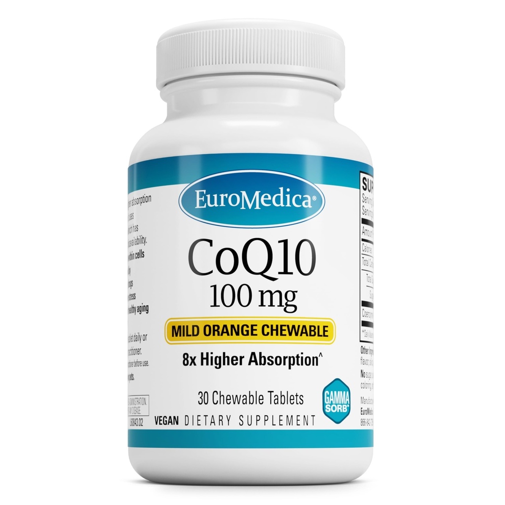 EuroMedica CoQ10 100 mg - Suplement do Cellular Energy Supplement - Wyższa Absorpcja CoQ10 Suplement do rozgryzania i żucia - Suplement odżywczy do pomocy zdrowej starości i zdrowia mózgu - 30 Tabletki do żucia