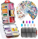 14 Grids Travel Pill Organizer Box z 415- Pcs Medicine Name Etykiety - Pocket Daily Pharmacy Case Container Kit - Travel Medication Holder Dispenser for Fish Oil Supplement Supplement Storage -Clear Grey