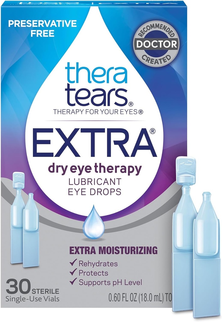 TheraTears Extra Suchy Eye Therapy Preservative-Free Lustricating Eye Drops for Dry Eyes, 30 Pojedyncze - Użyj fiolek