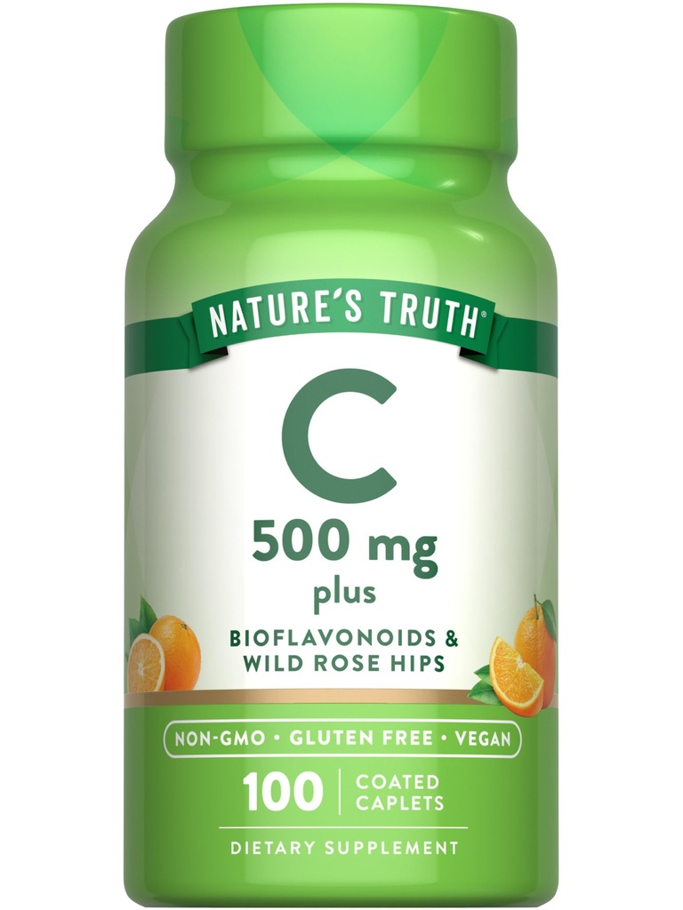Nature 's Truth Witamina C z Rose Hips i Bioflavonoids 124; 500mg Bis124; 100 Caplets 124; Wegan, Non-GMO & Gluten Free