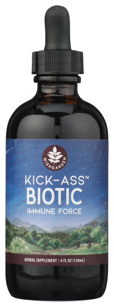 WishGarden Herbs Kick- Ass Biotic Immune Hero - Plant- Herbal Herbal Biotic Formula z Usnea Lichen, Chops, Echinacea & Goldenseal, Wspiera zdrowe immunologiczne, układu oddechowego i lymph funkcji, 4oz