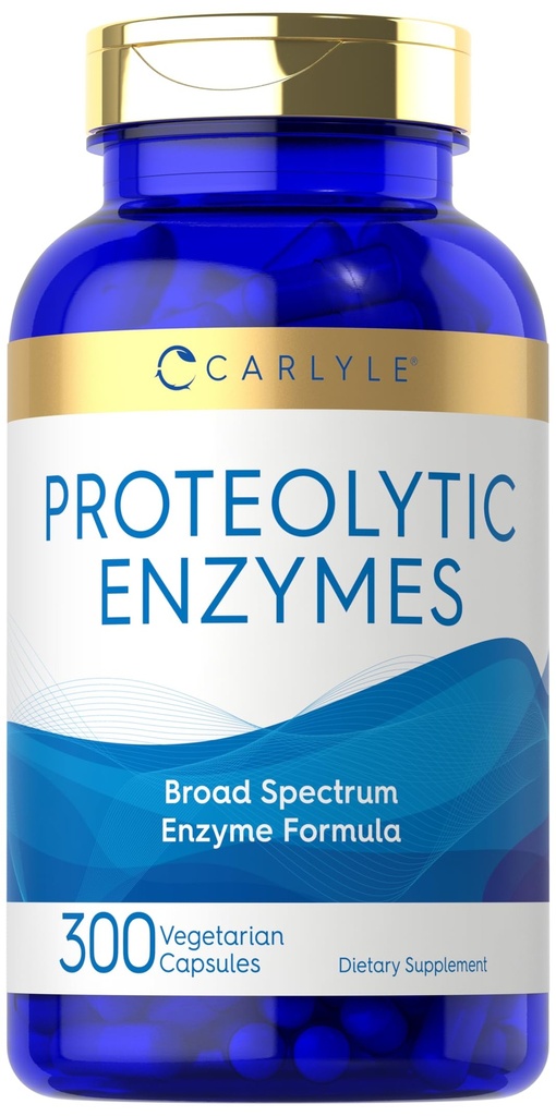 Carlyle Proteolitic Enzymes 124; 300 Kapsułki 124; Ogólnoustrojowy suplement do widma 124; Wegetariański, Non-GMO & Gluten Free Formuła