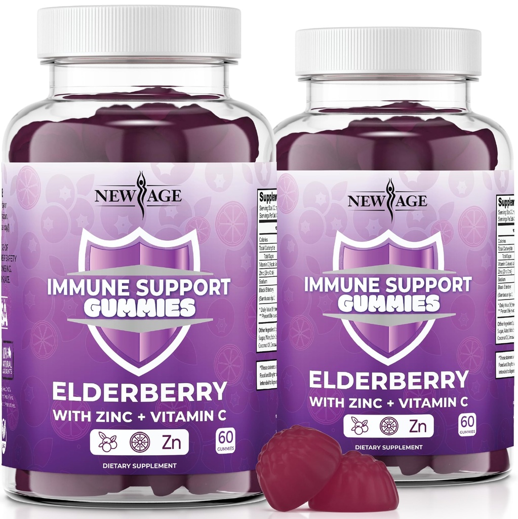 NOWE Gummie z systemem immunologicznym AGE - Sambucus Black Elderberry Gummies z witaminą C i cynkiem (Wsparcie immunologiczne 120 Gummies)