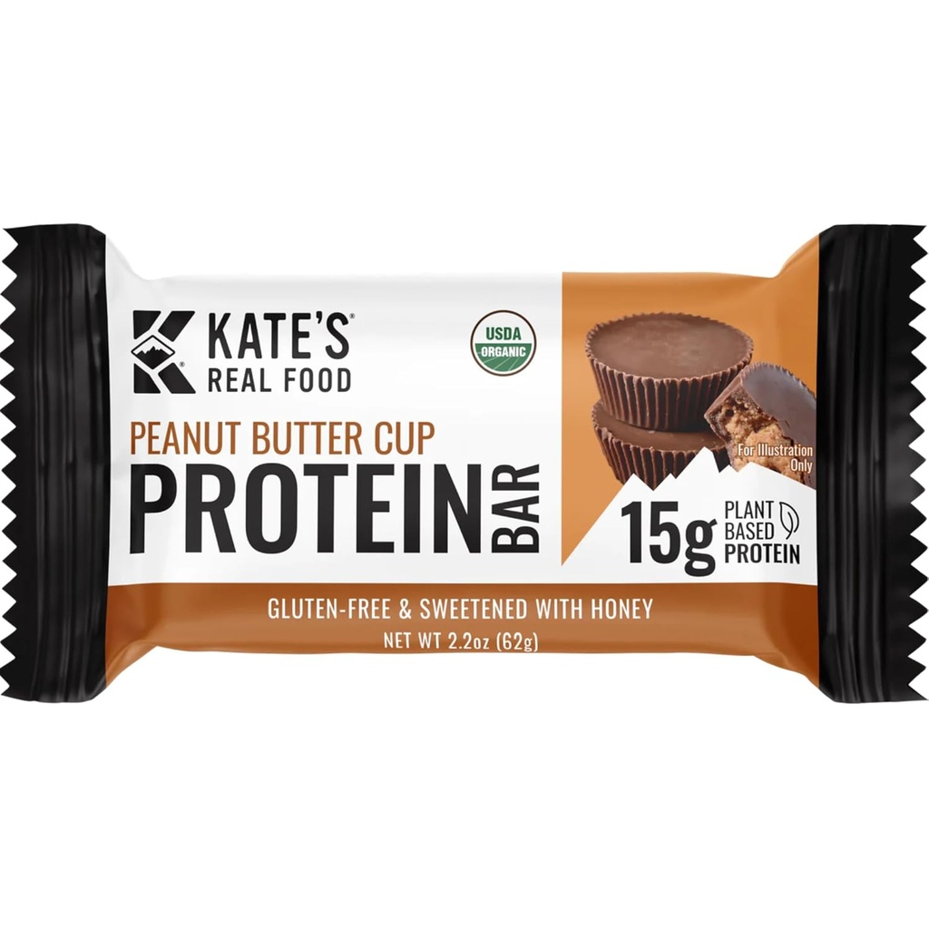 Batoniki Kate 's Real Food Organic Protein - (Puchar masła orzechowego, 2.2 oz, Pack of 12) - Bary białka na bazie roślin - Gluten Free, Soy Free, Nie GMO, Całe ziarna, i wszystkie naturalne