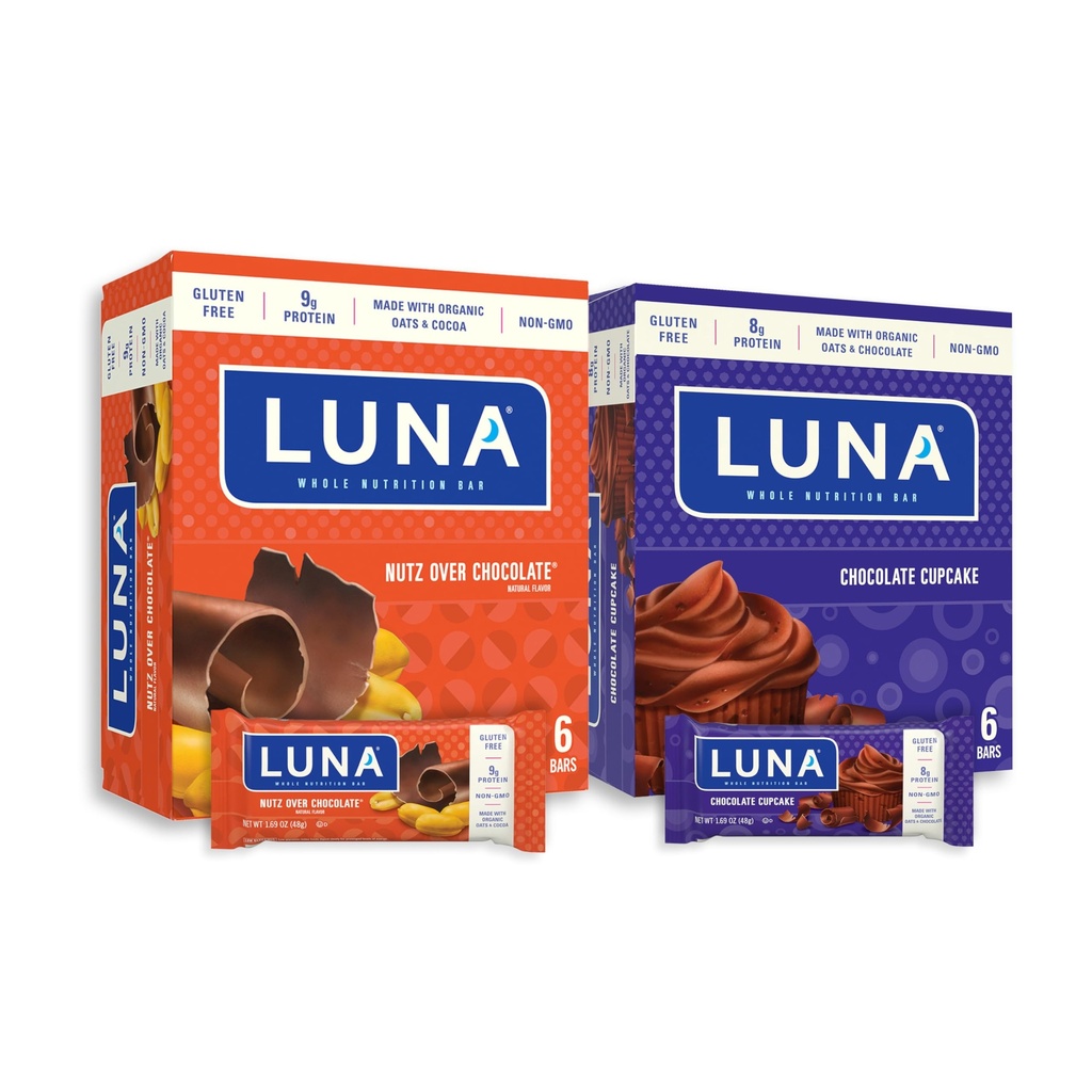 LUNA Bar - Variety Pack - Nutz Over Chocolate and Chocolate Cupcake Flavor - Snack Bars - Non-GMO - Gluten- Free Protein Bars - Made with Organic Oats (12 Pack, 2 Pudełka)