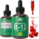 Raw Metylu B12 Płynne Krople. Podjęzykowe Szybkie działanie Zaawansowany Vegan B 12 Płynny suplement witaminy. Wysoka biodostępność Methylcobalamina B- 12 Witaminy dla Energii, Skupiania i Relief. dla mężczyzn + Kobiety