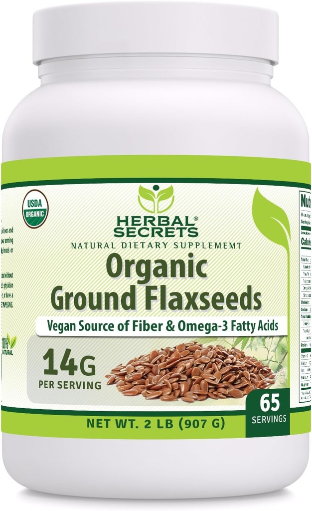 Herbal Secrets USDA Organic Ground Flaxseed 2 Lbs Proszek Dwudziesta 124; 14 Gramy na serwowanie 124; 65 Służenie 124; Doskonałe Wegan Źródło Fiber & Omega -3 Tłuszcz Kwasy 124; Non-GMO (2 Lb Dwudziesty 124; 1 Pack)