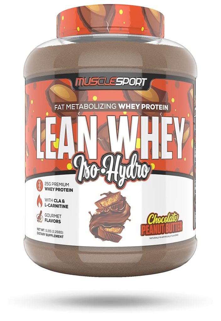 Musclesport Lean Whey Revolution ™ Protein Powder - Izolat białka serwatki - niskokaloryczne, niskokaloryczne, niskokaloryczne, niskotłuszczowe, niesamowite aromaty - 25 g białka na miarkę - 5lb czekoladowe masło orzechowe