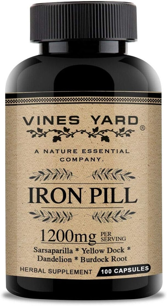 Suplementy żelaza 124; Naturalne ziołowe tabletki żelaza 124; Organiczne Sarsaparilla, Dandelion, Burdock Korzeń i Yellowdock kapsułki 1200mg