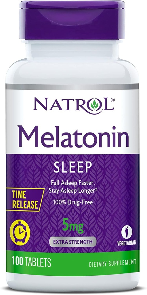 Natrol Time- Release Melatonin 5 mg, Suplement diety do niespokojnego snu *, 100 tabletek (Opakowanie po 2), 200 Day Supply