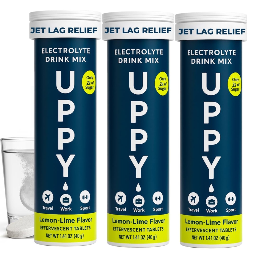 Uppy! Lemon-Lime Electrolyte Hydration Tablets - 30 Count (3x10) - Disolves in Water for Rapid Rehydration - For Travel, Sports & Festival - Portable Electrolyte Wellness Drink