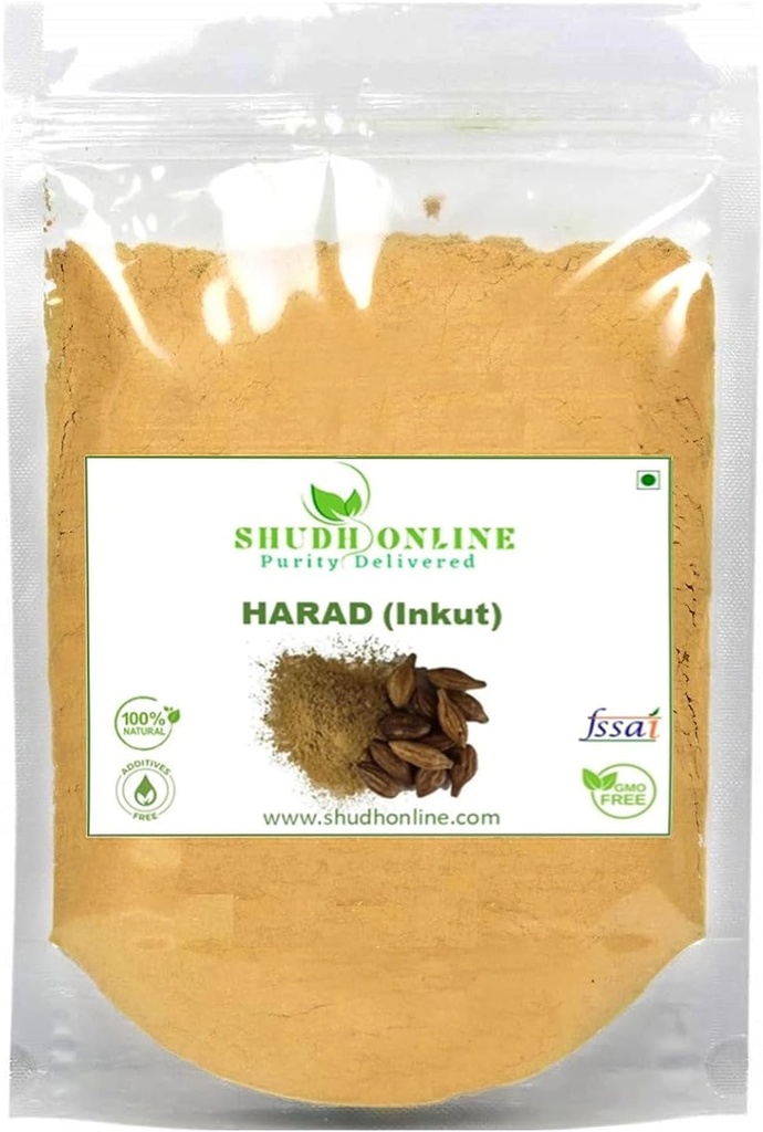 KRISTINA Harad Powder, Haritaki, Inknut Powder, Haralu (100 gramów), Harar, Karakkaya, Kaudukai, Terminalia Chebula for Weight Loss, Trawienie, Twarz, Ciemne koła