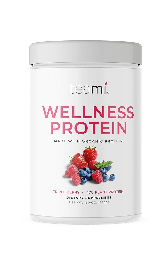 Proszek Teami Vegan Protein z organicznymi składnikami - Powder Gładka roślina na bazie białka grochu z niskonetto węglowodanów, Non-GMO, Dairy Free, Soy Free, No Sugar Added - Triple Berry (14 Servings, 13.6 Ounce)