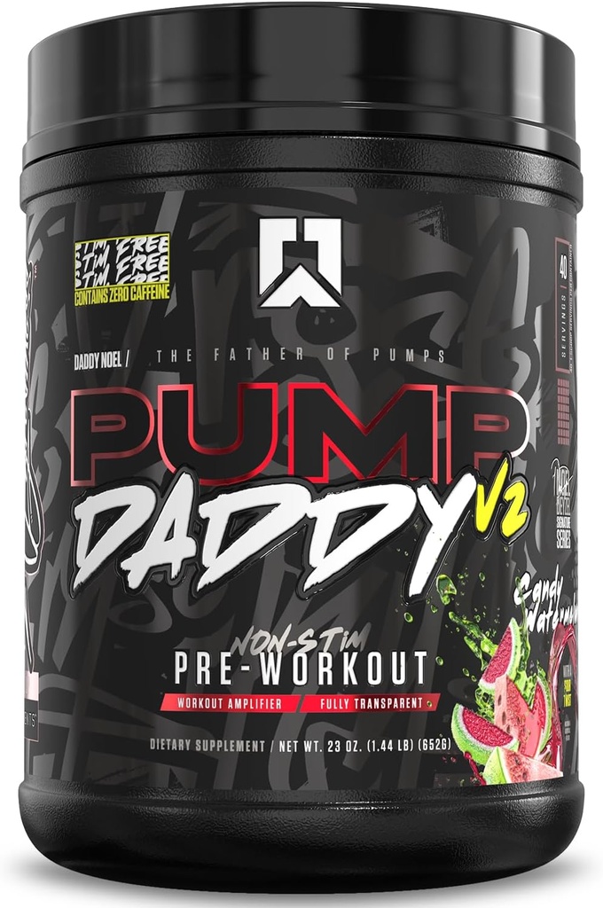 Pompa RYSE Daddy V2 Pre Workout Proszek - Noel Deyzel Podpis - Arbuz Candy - Suplement non-Stim z Citrulline, Kreatyna i Beta Alanine do pomp, wytrzymałość i wytrzymałość - 40 Służenie