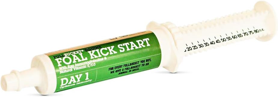 FullBucket Equine Foal Kickstart Paste - Idealny dla nowo narodzonych źrebaków w dniu 1, aby wspierać zdrowe immunologiczne i pokarmowe zdrowie systemu, 1 Tube