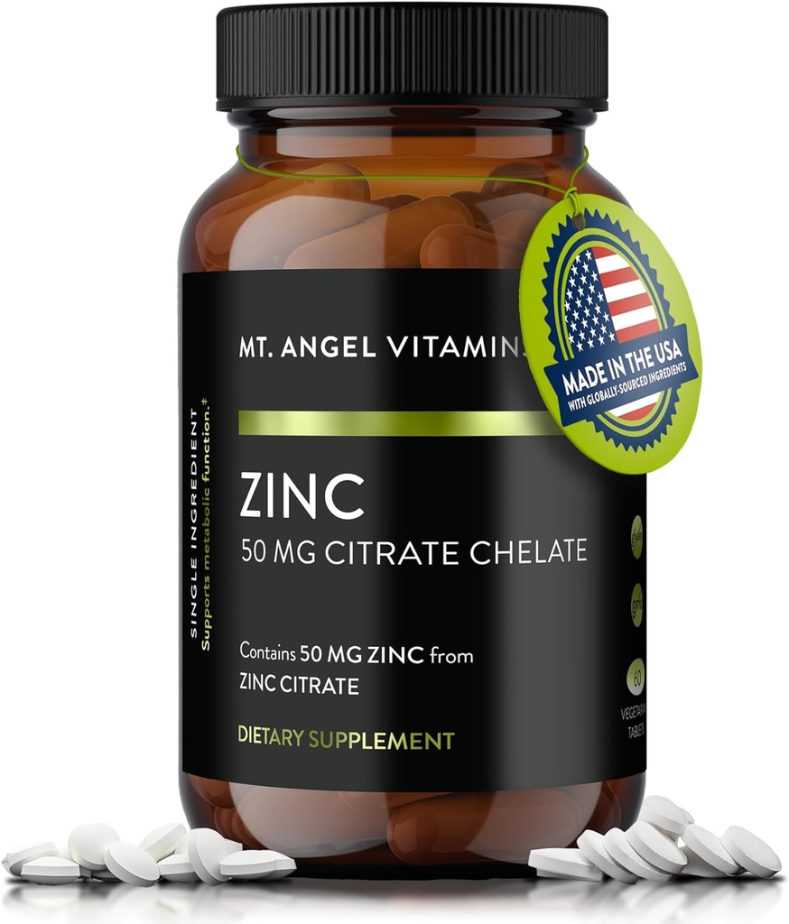 Mt. Anioł Witaminy - Cytrat cynkowy 50 mg - Cynk 50 mg Chelat cytrynowy - Naturalne Zupy cynku Made in USA - 60 Tabletki wegetariańskie