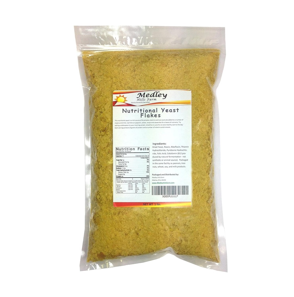 Nutritional Yeast Flakes 1 lb. Fortified - Gluten Free - Non GMO - Wegan - Wegetariańskie Wsparcie Formuły Medley Hills Farm