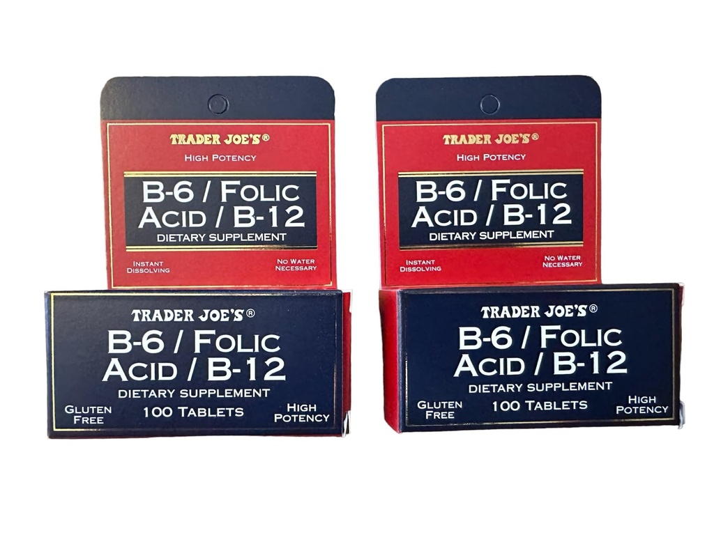 Trader Joe 's B- 6 / Kwas foliowy / B- 12 Suplement diety (200 tabletek - 2 opakowania)