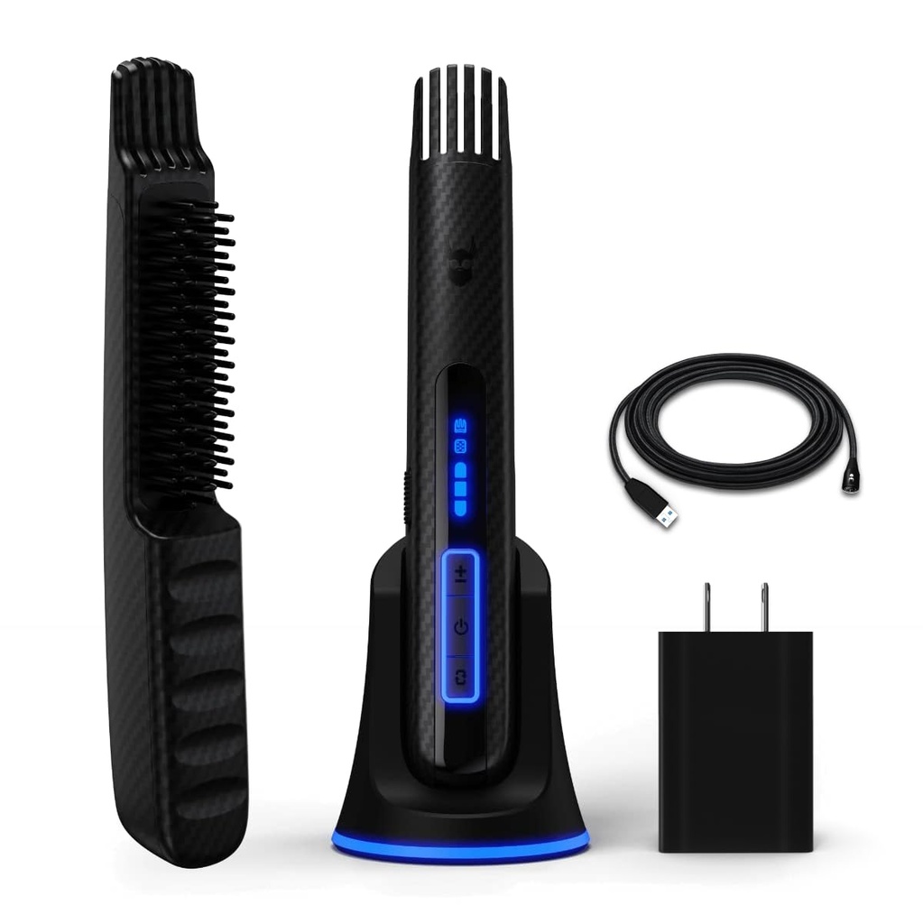 Prostownica Beard Straugh Carbon X - Ogrzewana szczotka do włosów + Beard Straightener dla mężczyzn - Szczoteczka do włosów Beard Beard & Straightening Comb - Przywracalne, 3 Ustawienia ciepła, Micro-Fibre Protective Sleeve Zawarte