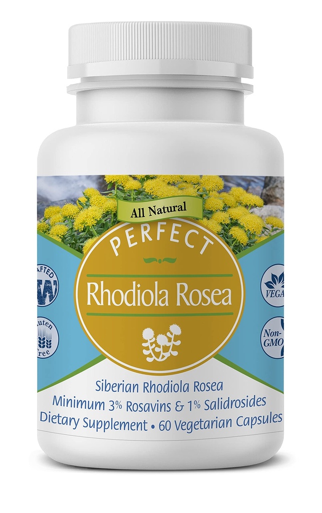 Perfect Supplements Rhodiola Rosea, for Better Focus, Energy, and Stress Relief, Optimal 3% Rosavins to 1% Salidroside ratio, a Natural Adaptogen ~ 60 Kapsułki roślinne