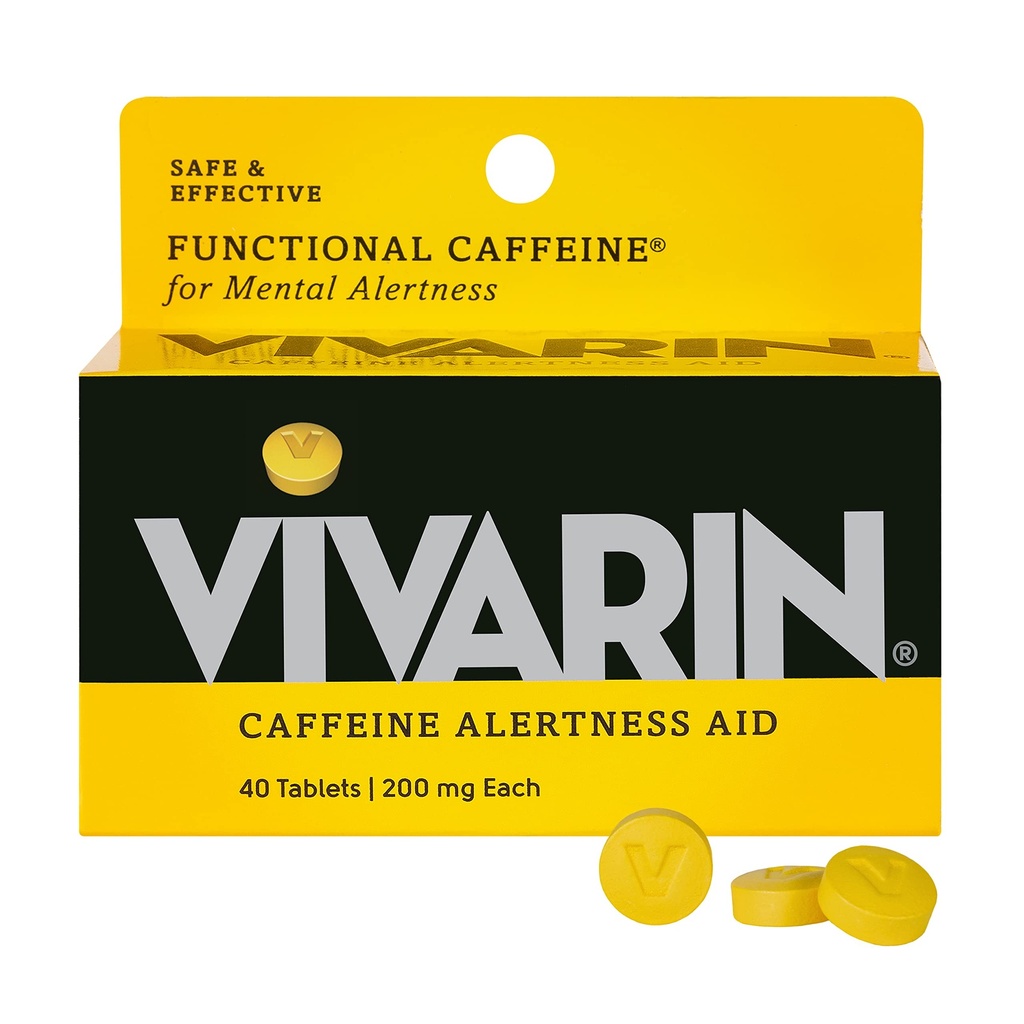 Vivarin, tabletki kofeinowe, 200 mg kofeiny na dawkę, Bezpiecznie i skutecznie pomaga Ci pozostać przed, Brak cukru, Kalorii lub ukrytych składników, Suplement energii, 40 Tabletki