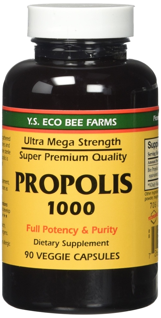 Propolis- Surowy Nieprzetworzony 1000mg Y.S. Organic Bee Farms 90 Czapki