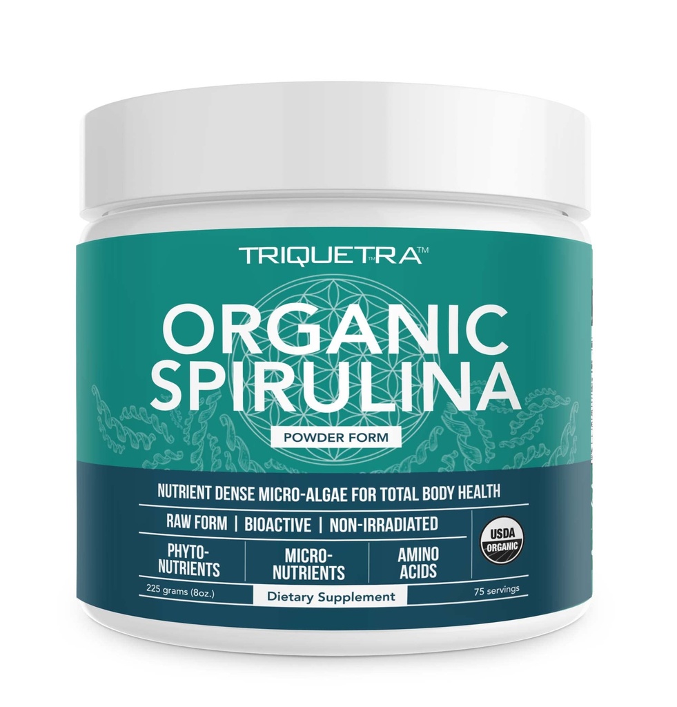 Organiczny proszek Spirulina - Made with Parry ® Spirulina, Znany z najwyższej czystości i gęstości odżywczej - Rolnictwo wegetariańskie - Nienapromieniowane - Blue- Green Algae Superfood Supplement - 75 Servings - 8 oz