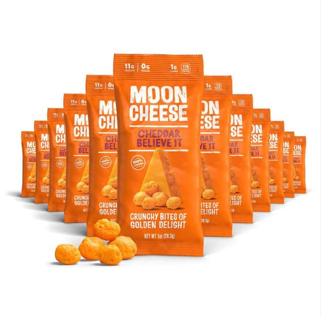 Moon Ser Cheddar wierzyć, 1 unce, 12- Pack, Chrupiące, białko-bogaty ser przekąska, Keto friendly, 100% prawdziwy ser