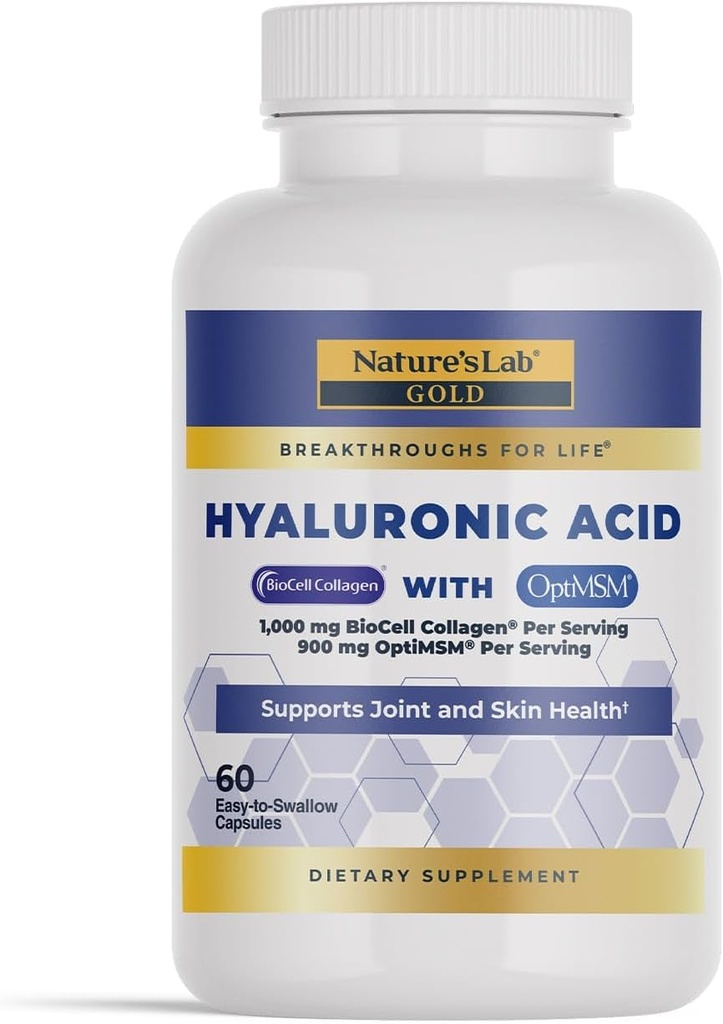 Natural 's Lab Hialuronic Acid with Biocell Collagen and MSM - Hydration Skin, Joint Health - 60 kapsułki (20 Day Supply)