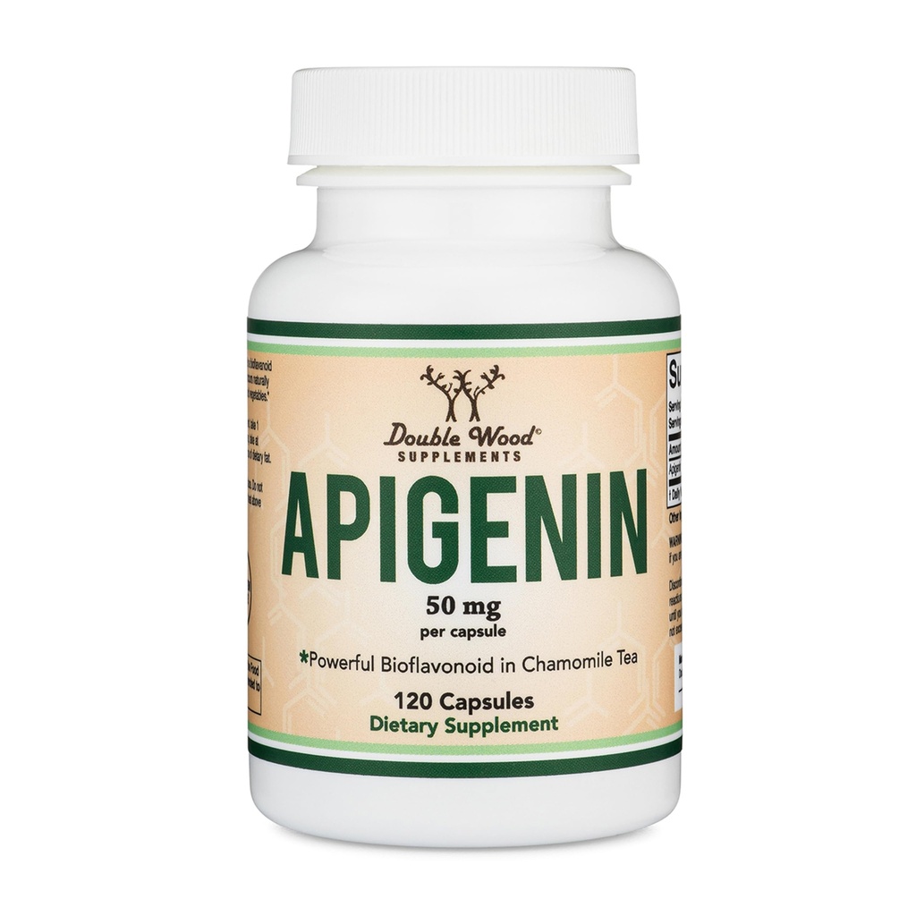 Suplement Apigenin - 50 mg na kapsułkę, 120 Count (Potężny Bioflavonoid Found in Rumomile Tea for Relaxation, Sleep, and Mood) Senolitic Flavonols for Aging (Gluten Free) by Double Wood