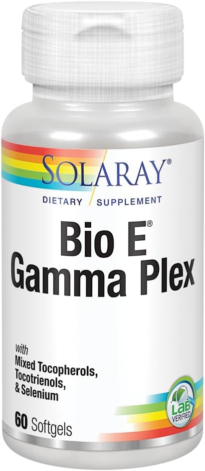 SOLARAY Bio E Gamma Pleks 124; Witamina E z naturalnym mieszanką tokoferolu dla zdrowego wsparcia przeciwutleniacza 124; 60 Softgels, 30 Serv