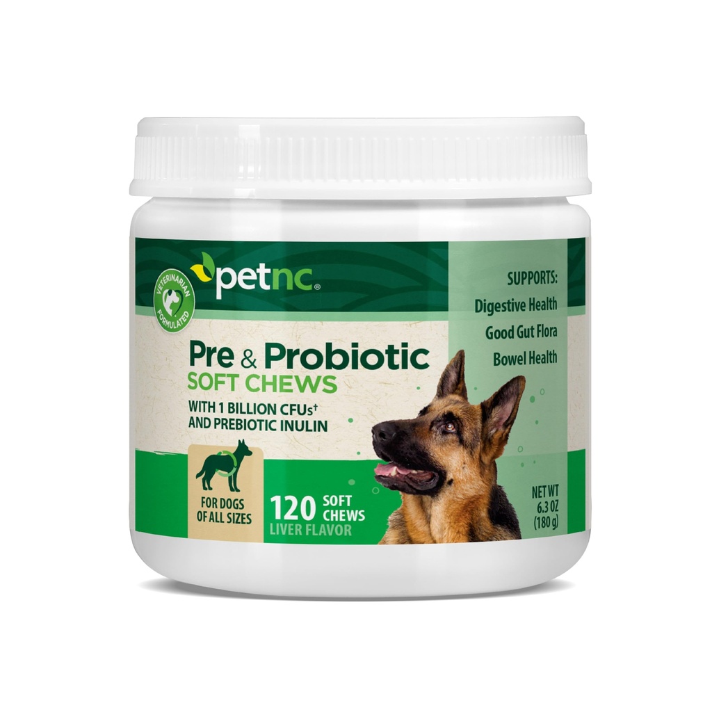 PetNC Natural Care Liver Flavor, Cheese Pre & Probiotic Soft Chews for Dog 120 ct (Opakowanie po 1) (Opakowanie po 1) (Wary w maju)