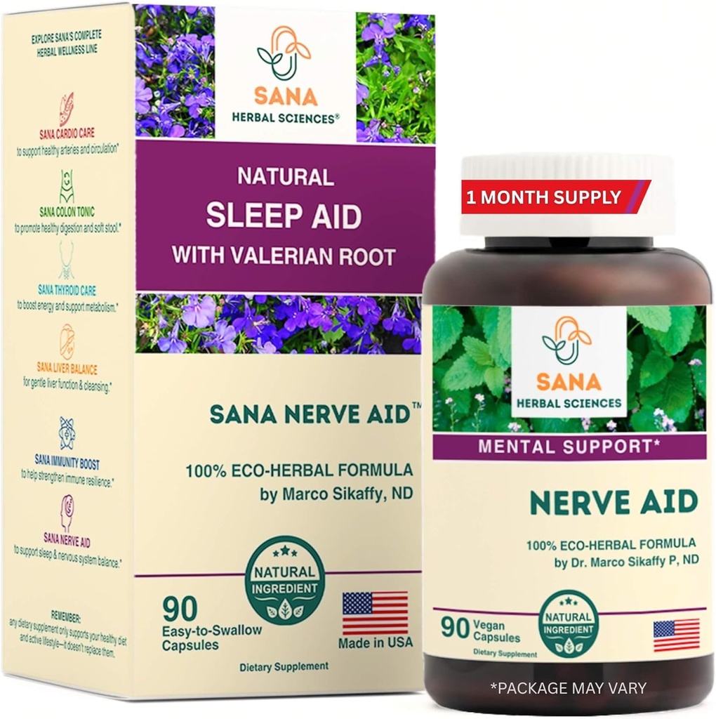 Valerian Koot Natural Sleep Aid Formuła dla dorosłych z Organic Skullcap, Lobelia & More - 90 Kapsułki - przez Dr. Marco Sikaffy 124; Sana Herbal