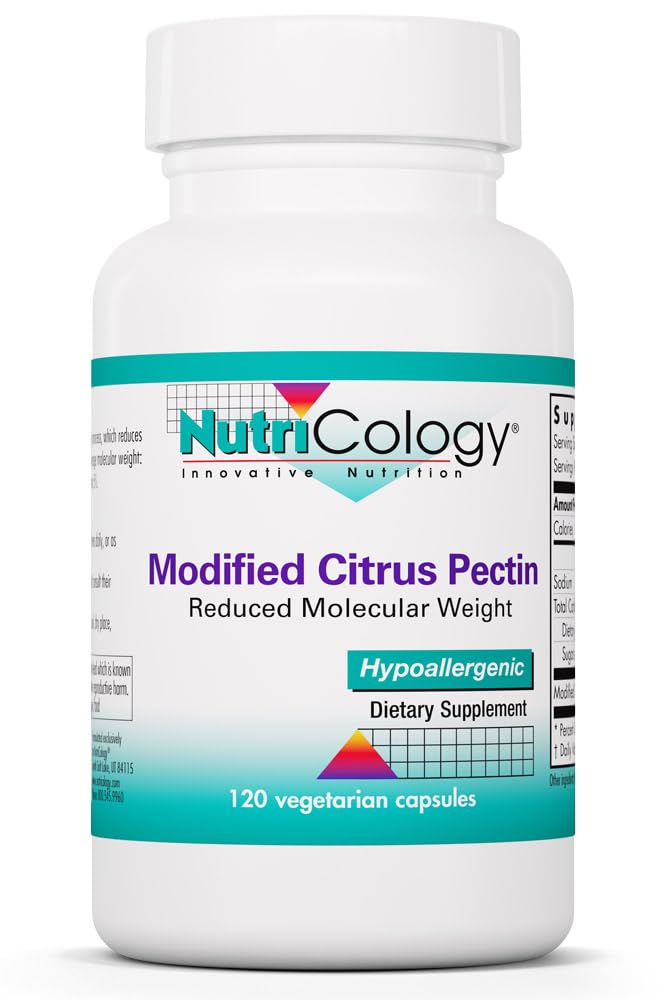 Nutricology Zmodyfikowany Citrus Pectin Supplement for Gut Support - Zmodyfikowany Citrus Pectin kapsułki dla mężczyzn i kobiet, Hipoalergiczne, Bez glutenu, Zmniejszona masa cząsteczkowa - 120 Kapsułki wegetariańskie