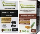 Himalayan Shilajit Capsule & Ashwagandha Capsules Pack of 2. 90 + 90 ct Gold Standard Premium Quality for Max Benefits. Wszystkie naturalne Non GMO No Rice Powder No Filler No Silicon Dwutlenek Nie Stearynian