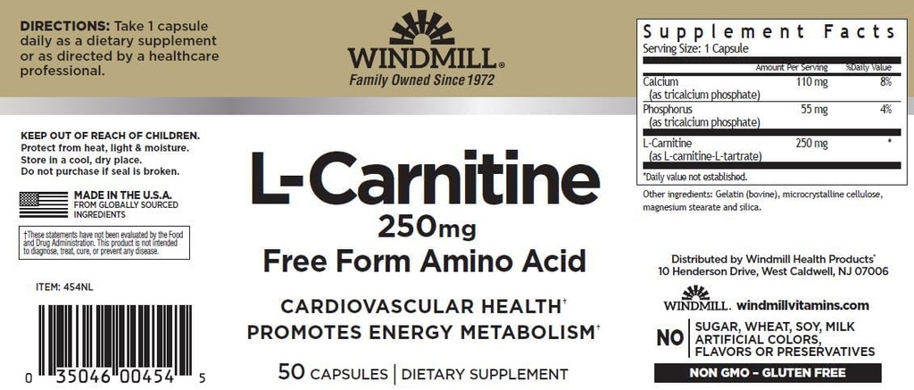 Windmill L- Carnitine 250 mg kapsułki