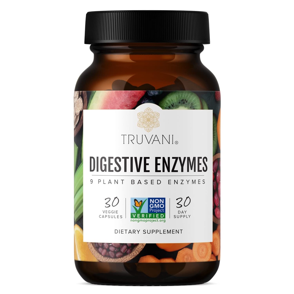 Truvani Digestive Enzymes 124; 9 Enzym Blend 124; Disestive Support 124; Reduce Bloating 124; Zwiększone wchłanianie składników odżywczych 124; Non-GMO Kapsułki 124; 30 Day Supply