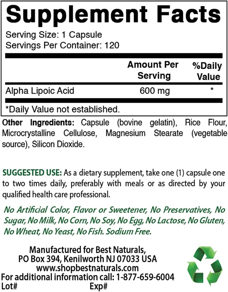 Najlepsi Naturals Alfa Kwas lipowy 600 mg & B- 100 Complex