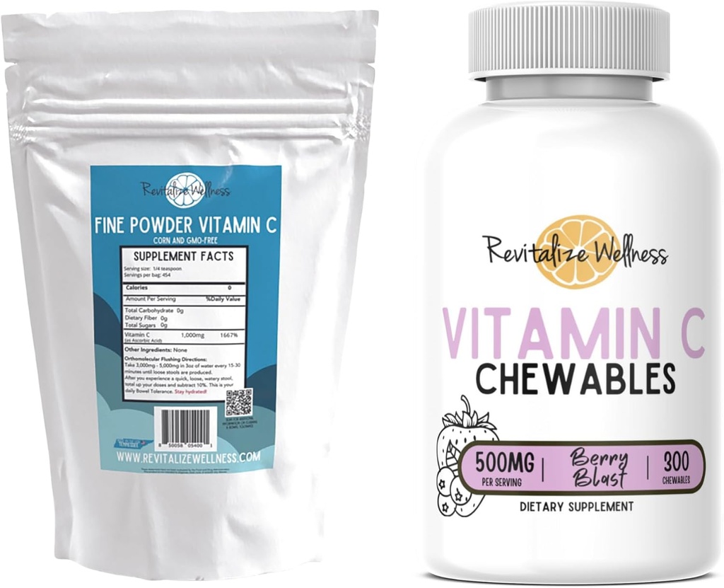 Paleta 124; Witamina C w proszku drobnym, 454 Słupki i Witamina C Chewables (Berry Blast), 60 Słupki