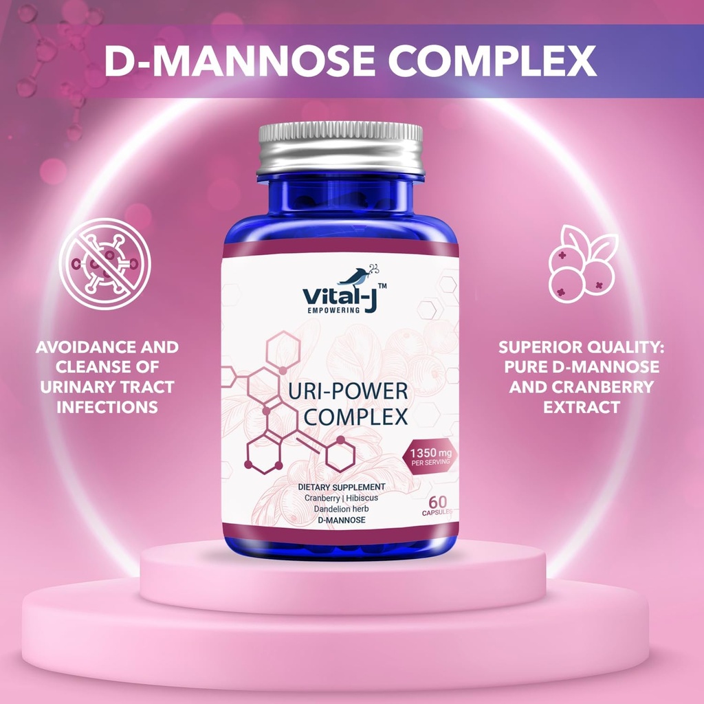 4- IN-1 URI POWER COMPLEX 1350mg - 60 dni - D Mannose, Żurawinka, Hibiscus, i Dandelion Herb - naturalnie Oczyść Bledder i Trakt moczowy - Specjalistyczne podejście dla UTI Unikanie Pack 2