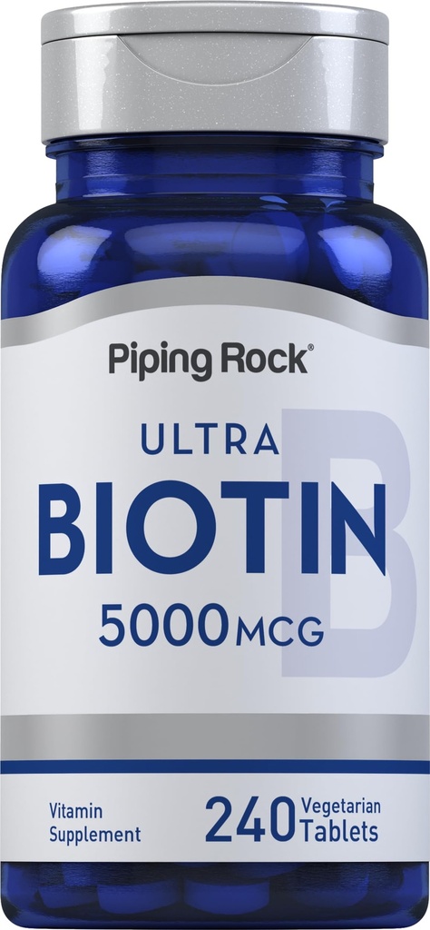 Piping Rock Biotin 5000mcg Beath 124; 240 Tabletki Beautiful witaminy Supplement Equipment 124; Wegetarianin, Non-GMO, Gluten Free