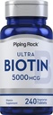 Piping Rock Biotin 5000mcg Beath 124; 240 Tabletki Beautiful witaminy Supplement Equipment 124; Wegetarianin, Non-GMO, Gluten Free