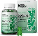 Wild & Organic Jod Gummies 250mcg - Immune Support Complex w / Iodide potasu - Selenium Cynk suplement jodu dla odporności i ogólnego wsparcia - 60 Vegan, Pectin- Based Gummies