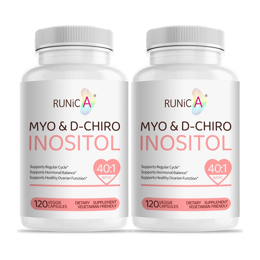 Myo- Inositol & D- Chiro Inositol Suplement dla Kobiet - Idealny 40: 1 Stosunek -Wsparcie dla Kobiet Hormon Równowaga & płodności i zdrowia jajników - Wegańskie kapsułki w proszku - 60- Day Supply