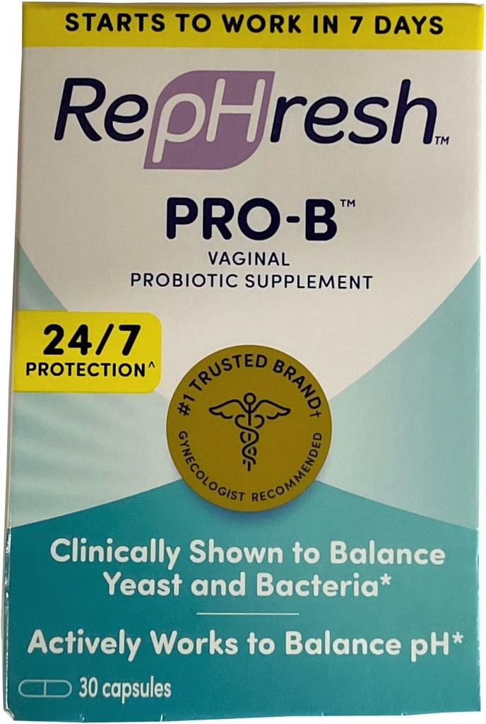 RepHresh Pro- B Vaginal Probiotic Supplement, Balances Yeast i Bakterie, Wspiera pH Balance, 30 Kapsułki