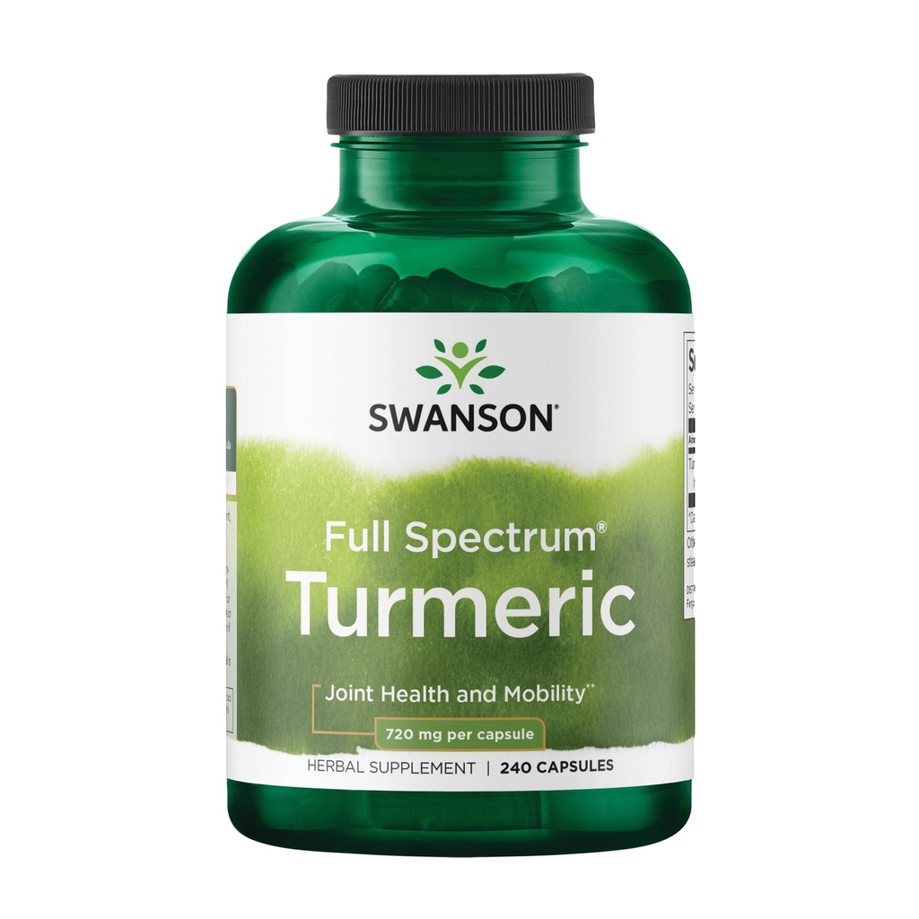 Swanson Turmeric Antioksydant, Joint Health, Cardioviral, Liver Detox, Mood and Memory Supplement Curcuma Longa (Rhizome) 720 mg, 240 kapsułki, 120 Servings, 1.44 Grams per Serving